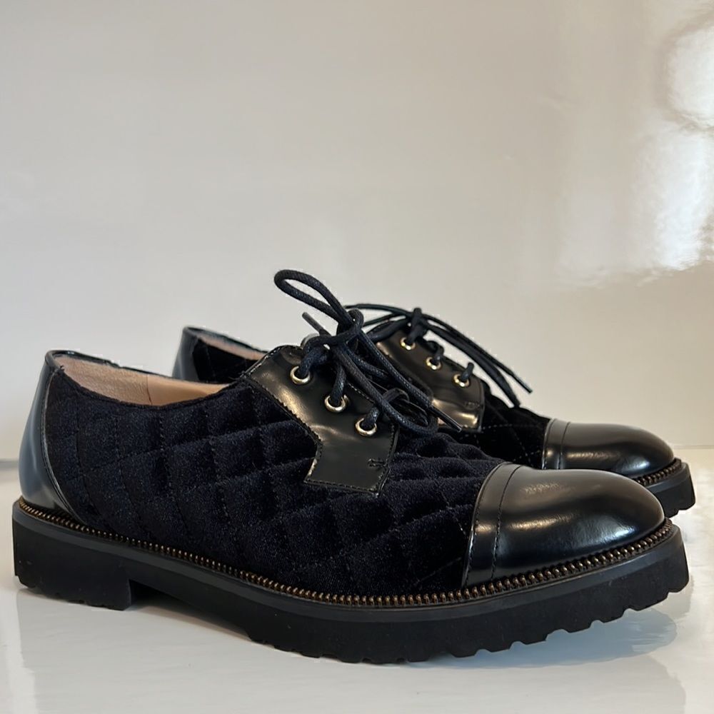 Ron White Quint Calf Quilted‎ Velvet Lace Up Oxford Size 36 Nwot Made In Italy